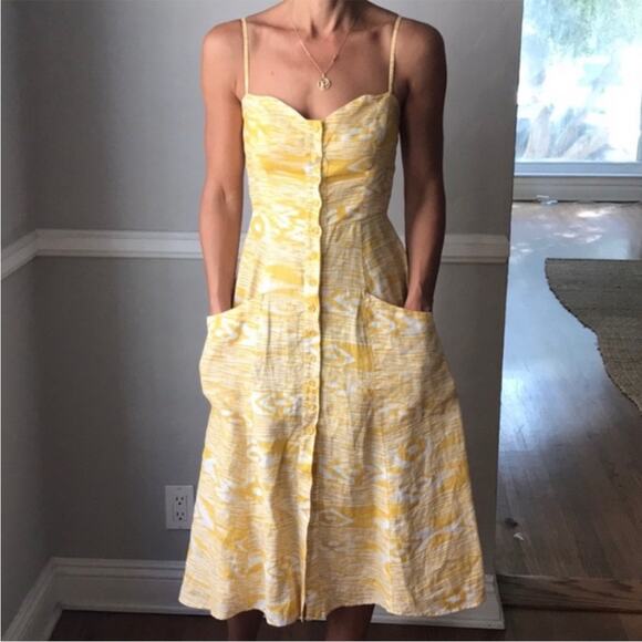 Reformation Canon Linen Midi Dress in Yellow Grain Sz 6 - Picture 1 of 7